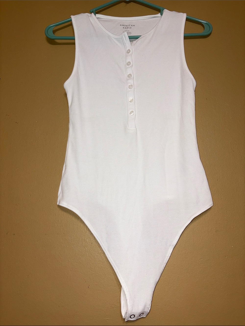 American Eagle Outfitters White Sleeveless Henley Button Bodysuit Size Small